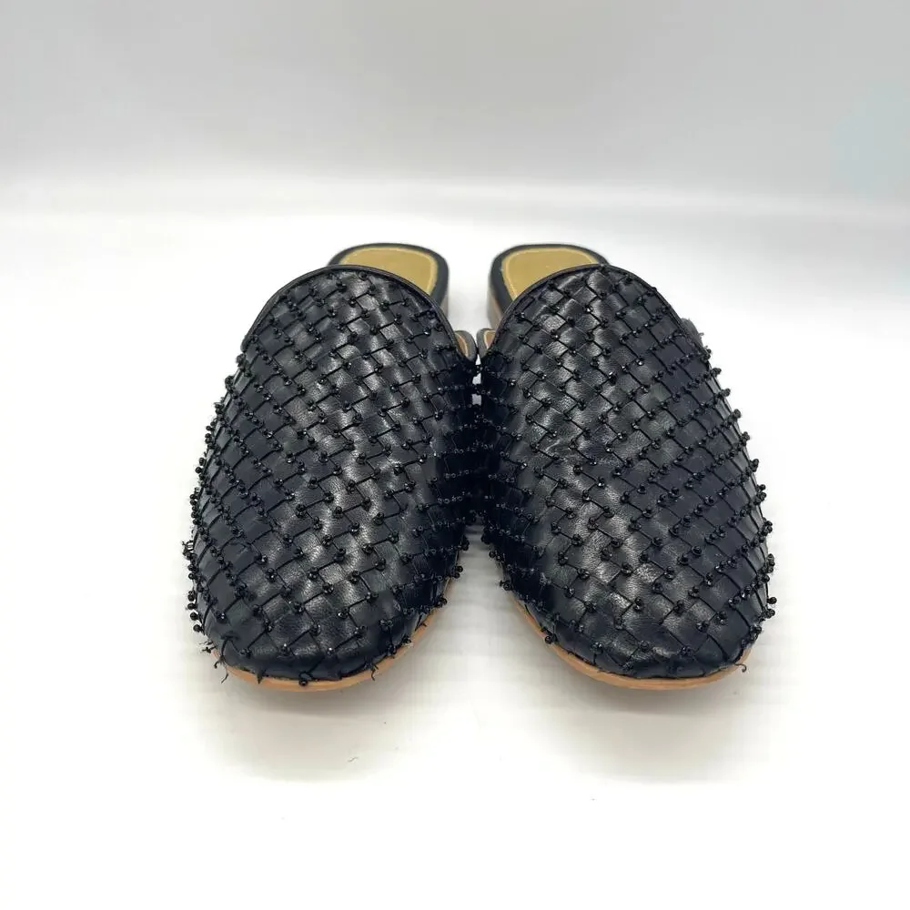 Anna Ricci Black Beaded Woven Women's Mules Size 10
